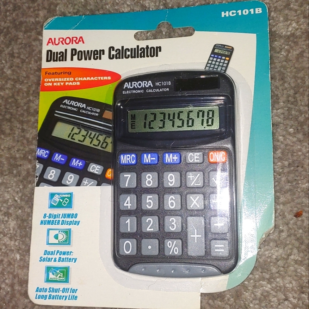 Aurora HC101B dual power calculator w Oversized Characters & JUMBO Display